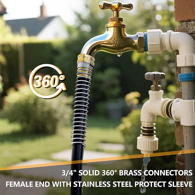 5/8" x 30ft Garden Hose, -40℉ To 190℉ Hot/Cold, Heavy Duty,Flexible, 300psi Working, 1000psi Burst, 3/4" Brass Fittings with Hose Protector Coil Spring for Outdoor,Yard, Farm