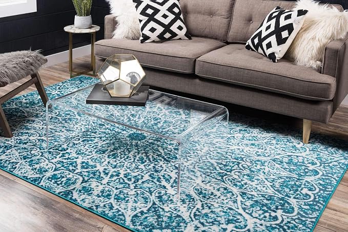 Unique Loom Sofia Collection Area Rug - Grace (8' x 11', Turquoise/ Ivory)