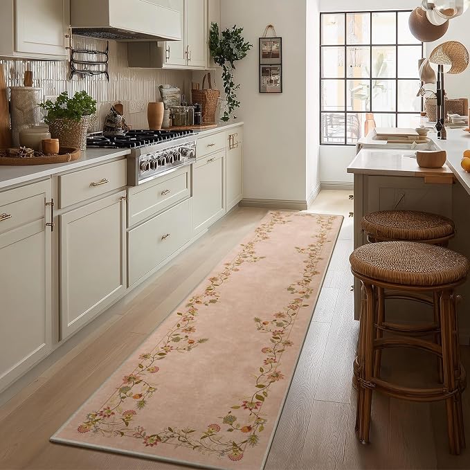 2x10 Washable Kitchen Runner Rugs: Hallway Rug Non Slip Stain Resistant Low Pile Soft Indoor Long Floor Carpet Runners for Hallways Kitchen Entryway Laundry Room Bathroom Bedroom Living Room