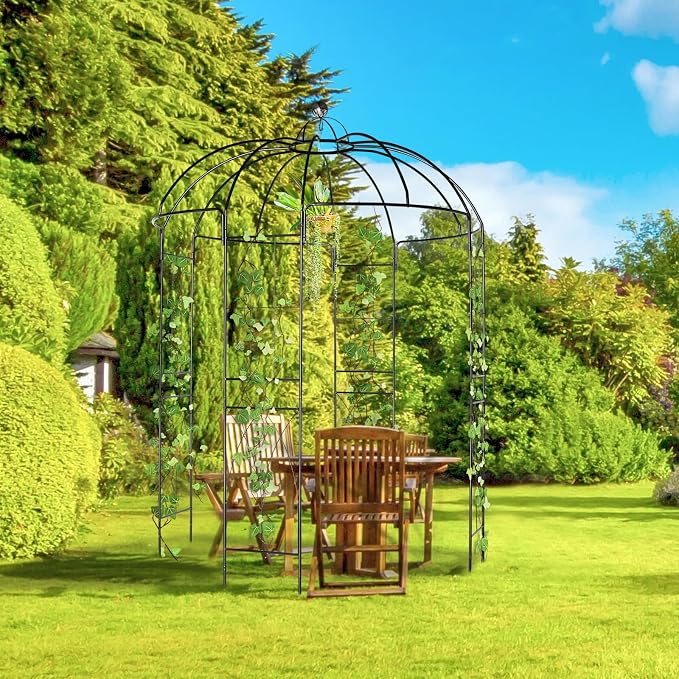 French Style Birdcage Shape Heavy Duty Gazebo, Pergola Pavilion Arch Arbor Arbour Plants Stand Rack for Wedding Outdoor Garden Lawn Backyard Patio, Climbing Vines, Roses