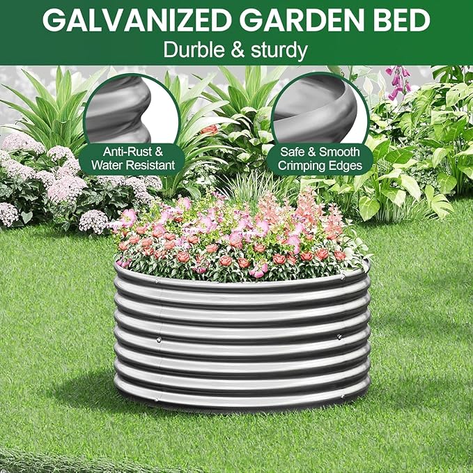 5 Pack 2x2FT Round Corrugated Galvanized Steel Raised Garden Bed Outdoor, Metal Above Ground Garden Bed for Vegetables and Flowers, Raised Beds for Gardening-2x2FTx10Inch