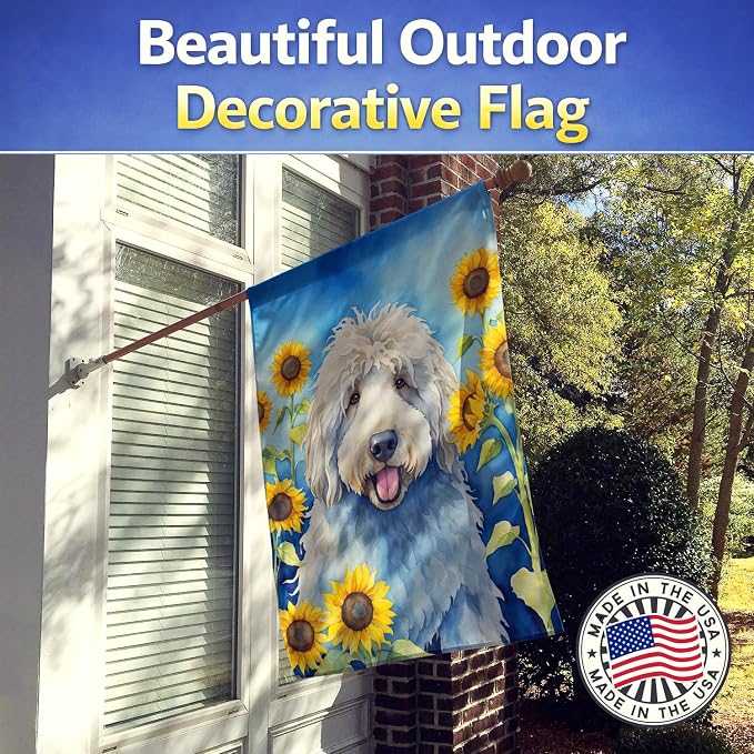Caroline's Treasures DAC6107CHF Komondor in Sunflowers House Flag Large Porch Sleeve Pole Decorative Outside Yard Banner Artwork Wall Hanging, Polyester, House Size, Multicolor