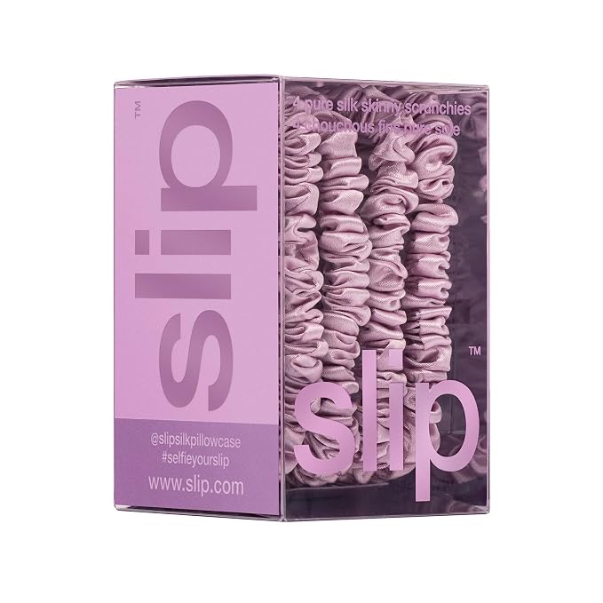 Slip Silk Hair Ties — Skinny Silk Wildflower Scrunchies, No Damage, No Crease, Anti-Breakage |100% Mulberry Silk | All Hair Types | Made with Proprietary Slipsilk™ | Set of 4
