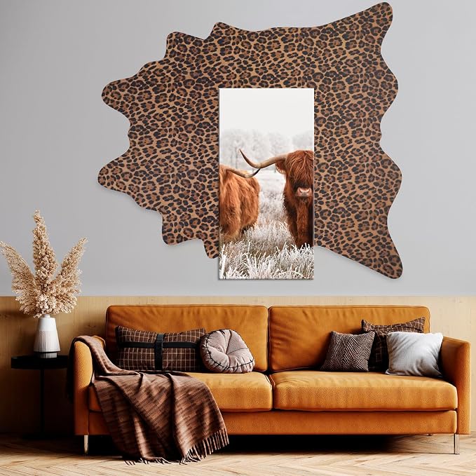 Leopard Rug 7.6x6.2 ft Cheetah Print Cowhide Rug Animal Rugs for Living Room Bedroom Dinning Room Nonslip Faux Cow Hide