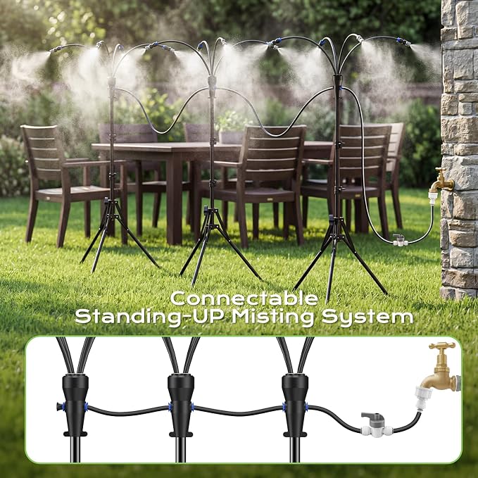 Portable 4 Gallon Misting System with 15000mAh Rechargeable Pump, Stand, 33FT Hose – Powerful Outdoor Water Bucket Misters for Outside Patio Cooling, Backyard, Canopy, Sports, Greenhouse, Camping