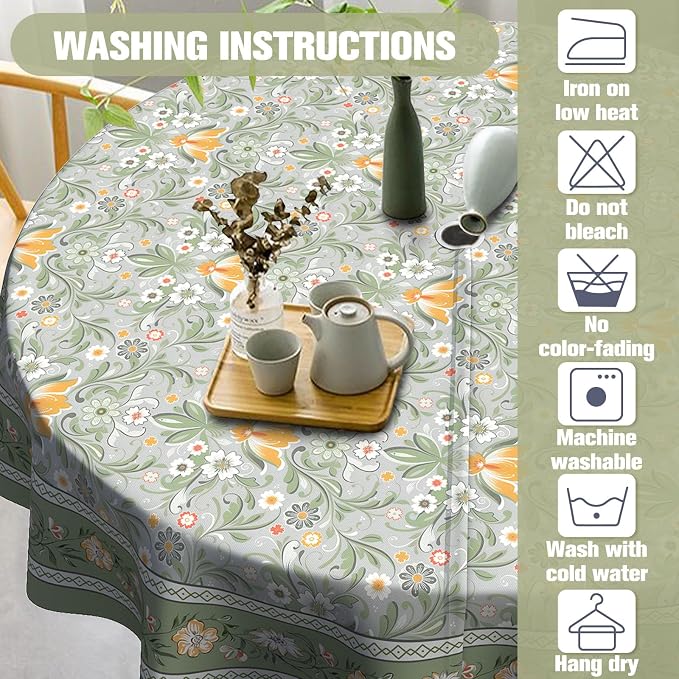 Green Print Outdoor Tablecloth with Umbrella Hole 60" x 60" Waterproof Zipper Table Cloth for Patio Table - Ideal Tablecloths for Picnics, Camping, and Yard Use