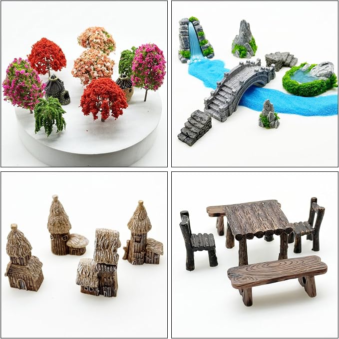 Woohome 121 PCS Mini Garden Accessories, Mini Zen Garden Accessories, Fairy Garden Kit Miniature Figurines for Diorama Project DIY, Mini House Decor