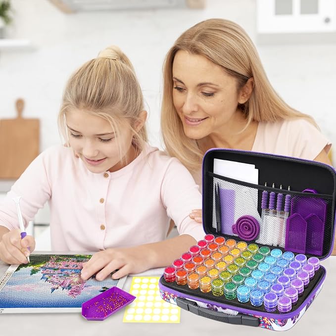 ZORETCO Diamond Painting Storage Case, 60 Slots Portable Diamond Art Kits with Accessories for Craft Rhinestones & Jewelry Beads Organizer Boxes