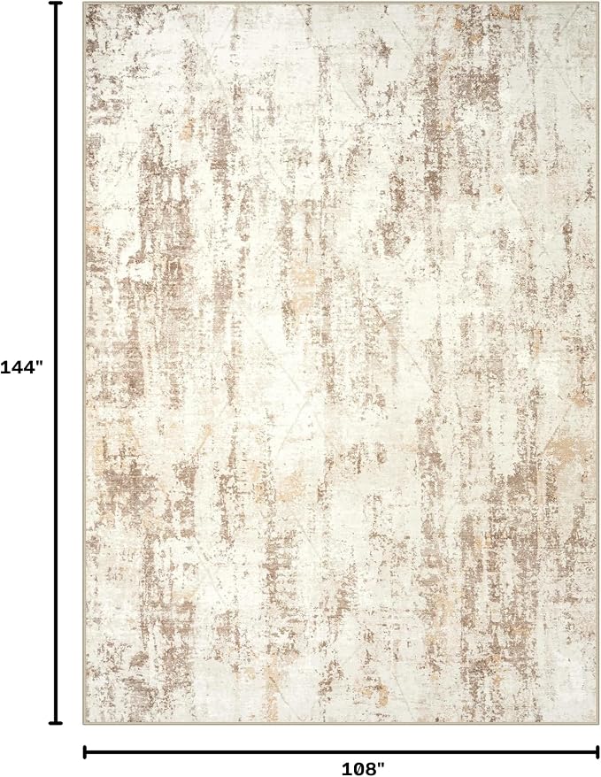 9x12 Area Rugs for Living Room: Washable Abstract Beige Grey Badroom Carpet | Non-slip TPE backing makes this washable soft low-pile rug safe & durable, Pet-friendly decor for dining room,nursery,office