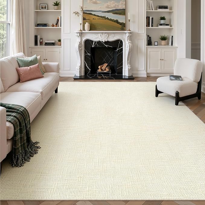Valenrug 6x9 Area Rugs, High Low Pile Washable Rugs for Living Room, Ivory | Soft Fluffy Textured Design Non Slip & Lighweight, Folable, Stain Resistant Floor Carpet Rug for Bedroom, Dining Room, Office