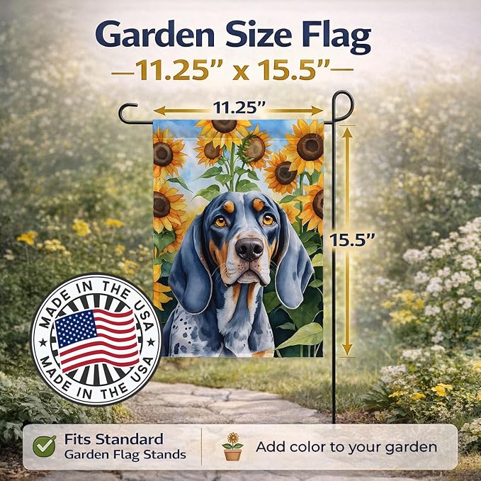 Caroline's Treasures DAC6030GF Bluetick Coonhound in Sunflowers Garden Flag Mailbox Flag Decorative Yard Flag Banner Outside Patio Artwork Yard Flower Beds, Garden Size, Multicolor