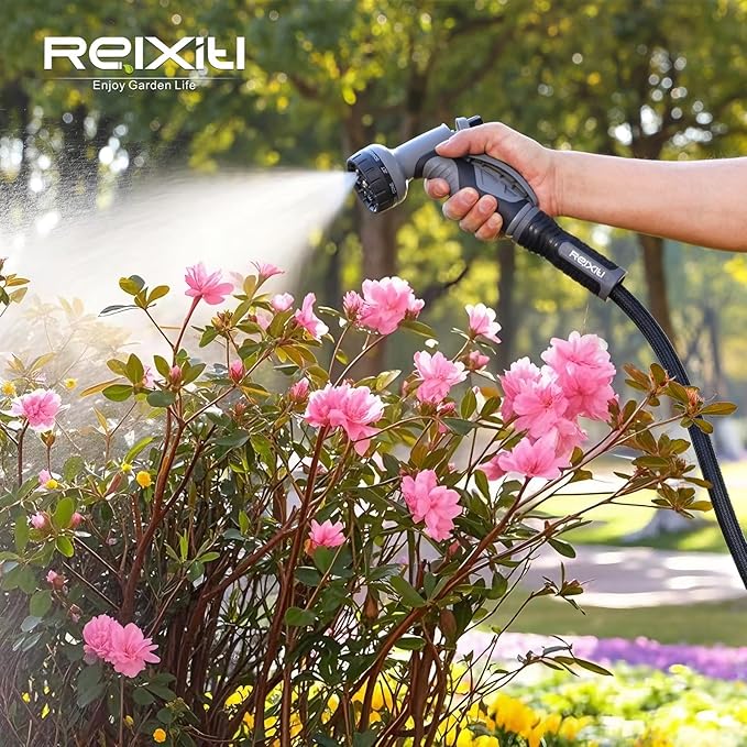 Relxitl Garden Hose, Flexible Water Hose, Ultra Lightweight Non-Expanding hose with 10 Function Sprayer, Leak proof, Pressure Resistant for Yard, Outdoor (Black, 100FT)