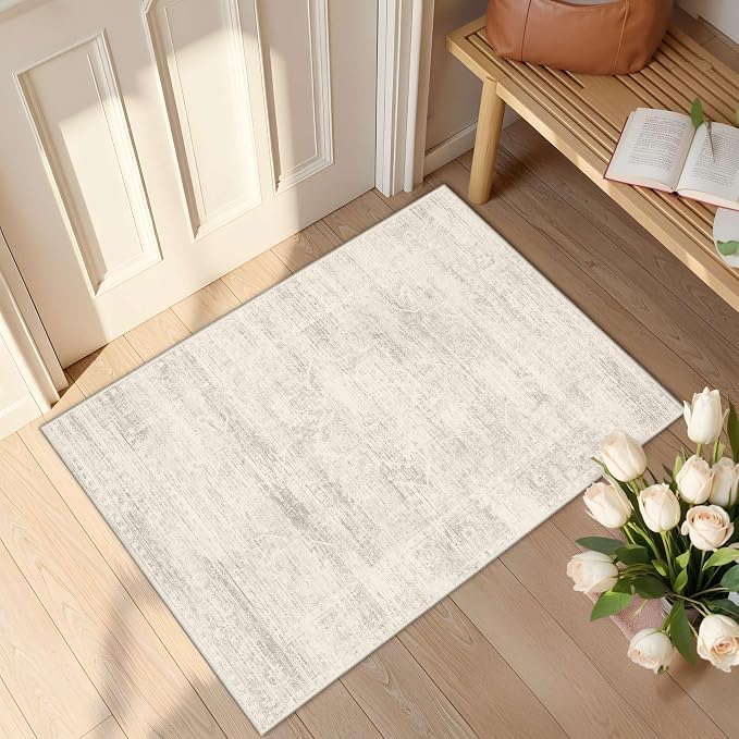 Latte&Fog Washable 2x3 Entryway Rug Vintage Ivory Area Rugs Non Slip | Low Pile Non Slip Soft Throw Rug Doormat for Entrance Bathroom Laundry Bedroom Nursery Playroom Hallyway Dorm Decor Office