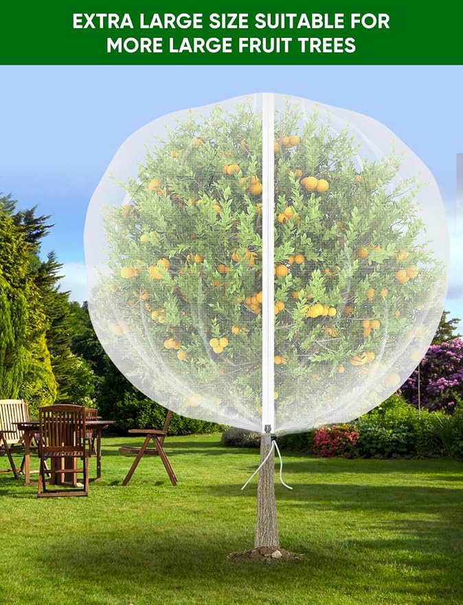 Fruit Tree Netting with Zipper - 2Pcs 8x5.3 Ft Garden Bird Netting for Blueberry Bushes with Drawstring,Insect Plant Protection Mesh Net Bags for Tomato,Flowers,Animals,Cherry (2, 5.3 x 8 FT)