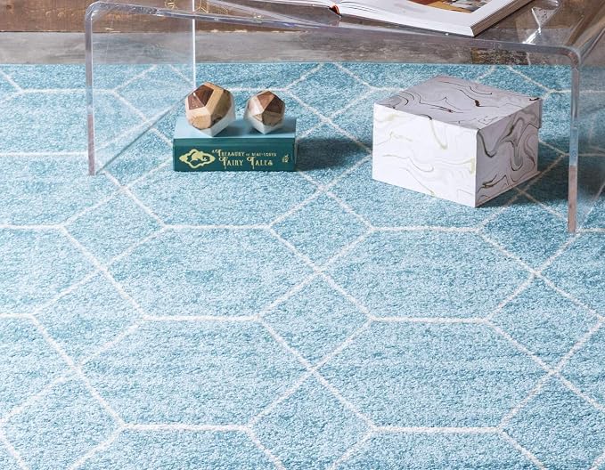 Unique Loom Trellis Frieze Collection Area Rug - Geometric (6' 1" x 9', Light Blue/ Ivory)