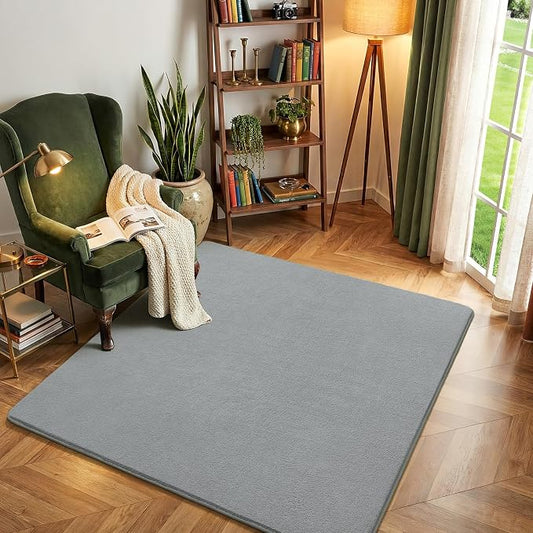 Amearea 5x5 Square Area Rugs for Bedroom Living Room, Grey Memory Foam Rug | Thickened Fluffy Indoor Washable Rugs, Modern Non Slip Minimalist Carpet for Kids Boys Girls Dorm Nursery Room Decor