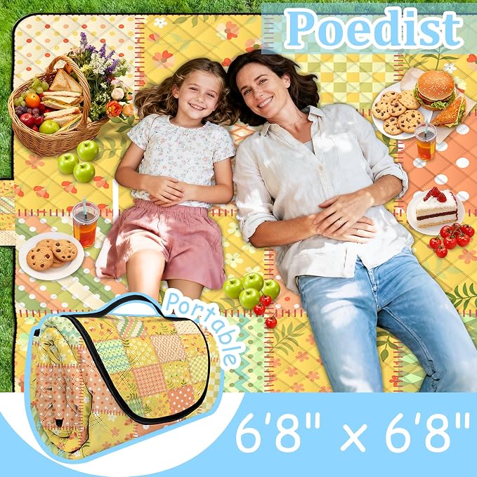 Extra Large Picnic Blanket Waterproof,80"x 80"Foldable Machine Washable Beach Blanket,Outdoor Blanket for 6-8 Adults,Suitable for Indoor Crawling,Park Beach,Camping,Hiking,Family Travel(Colorful)