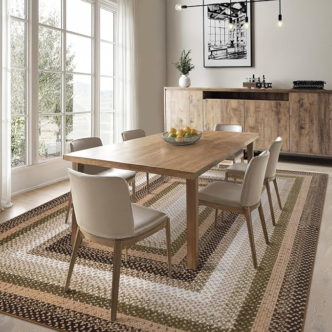 RUGSREAL Modern Rug for Entryway 3x5 Braided Washable Living Room Rug | Non Slip Small Dining Room Throw Carpet Stain Resistant Farmhouse Rustic Area Rug for Bedroom Kitchen, Moss/Brown