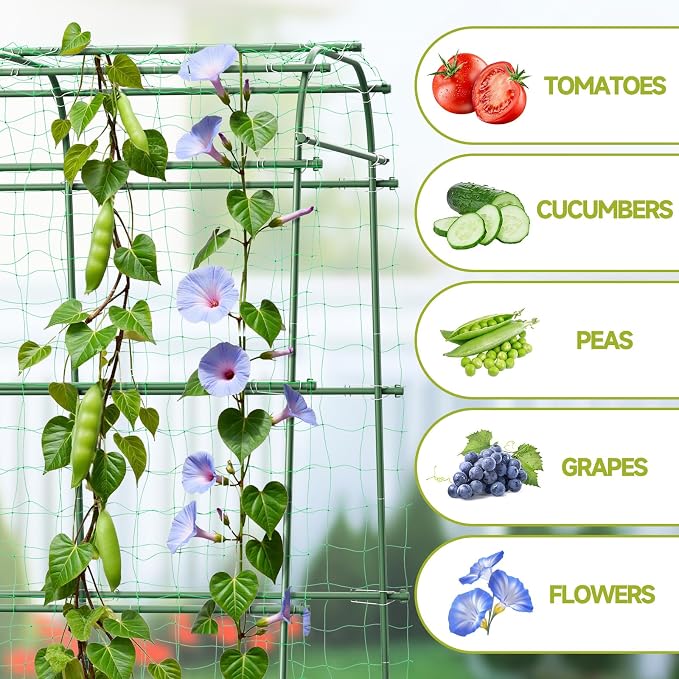 HIRALIY Garden Arch Trellis for Climbing Plants, 6.3ft Tall Heavy Duty Metal Cucumber Trellis, Rustproof Plant Support Tunnel for Tomato, Grape, Bean, Raised Bed and Vegetable Gardens, Green