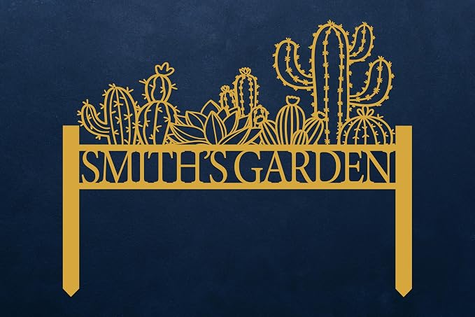 Customized Cactus Metal Garden Sign with Stakes, Garden Decoration Metal Sign, Personalized Gardener Family Name Sign, Cactus Yard Decor, Patio Decorative, Lawn Art, Farmhouse Garden, New Home Gift