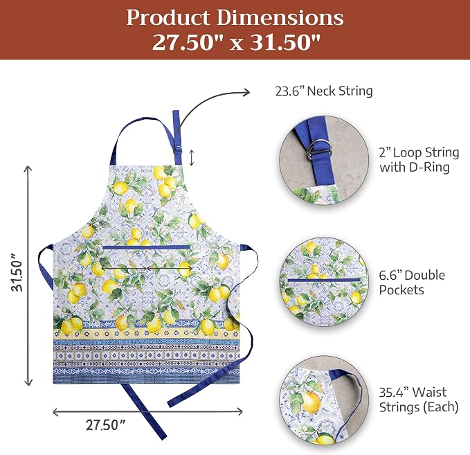 Maison d' Hermine Aprons for women with Pocket 100% Cotton (27.50"x31.50") | Adjustable Neck Strap & long ties Apron Men Chef Wedding Cooking Gardening Server Maid