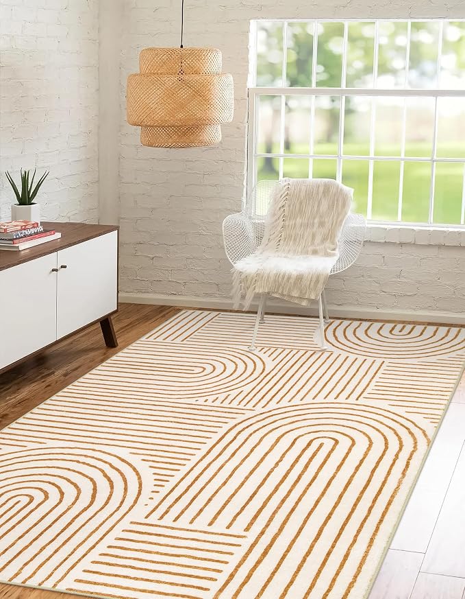 Lahome Abstract Orange Bedroom Rugs, Soft 4x6 Washable Rugs for Living Room | Non Slip Rainbow Ultra-Thin Throw Carpet for Entryway Kitchen Living Room Darrell, Orange