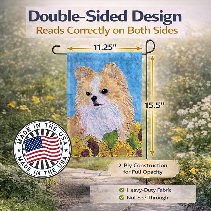Caroline's Treasures SS4242GF Chihuahua in Summer Flowers Garden Flag Mailbox Flag Decorative Yard Flag Banner Outside Patio Artwork Yard Flower Beds, Garden Size, Multicolor