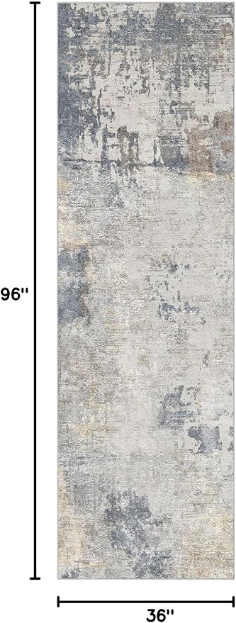 UERMEI 3x8 Washable Runner Rug for Hallway, Non Slip Low Pile Kitchen Carpet, Neutral Modern Abstract Indoor Floor Mat for Entryway Laundry, Kid & Pet Safe High Traffic Area, Blue Grey