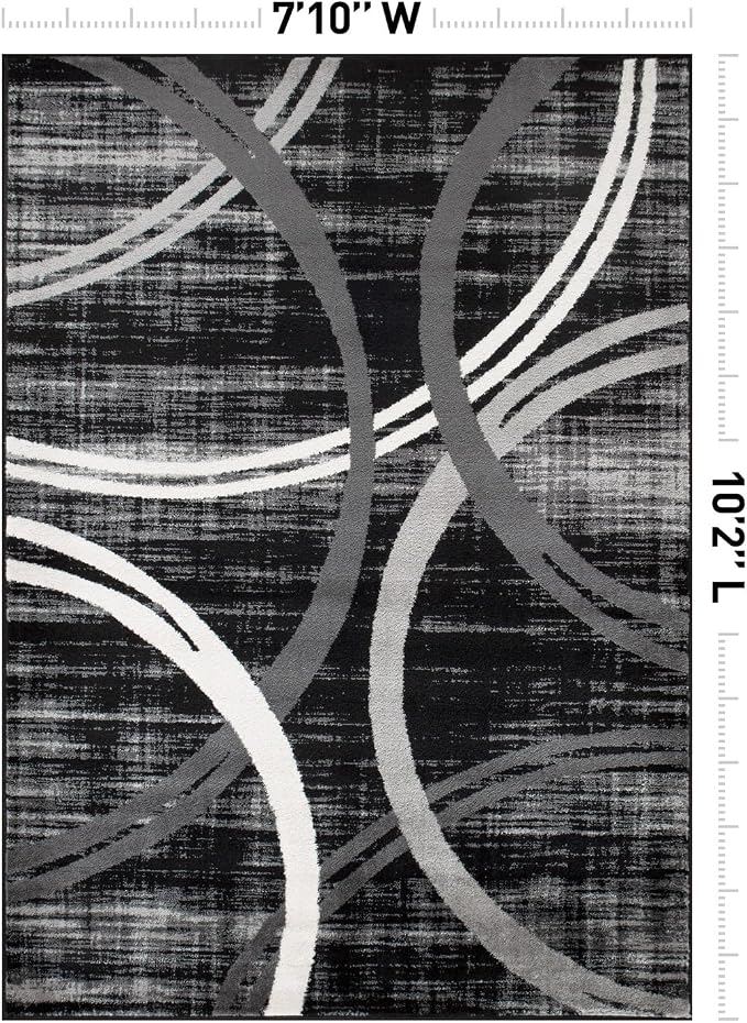 Rugshop Wavy Circles Modern Jute Backing Area Rug Black 7'10" x 10'2" | High Traffic,Fade Resistant, Living Room, Bedroom, Dining Room, Large Areas,Basement,Open Spaces,Kitchen,Oversized Area Rug