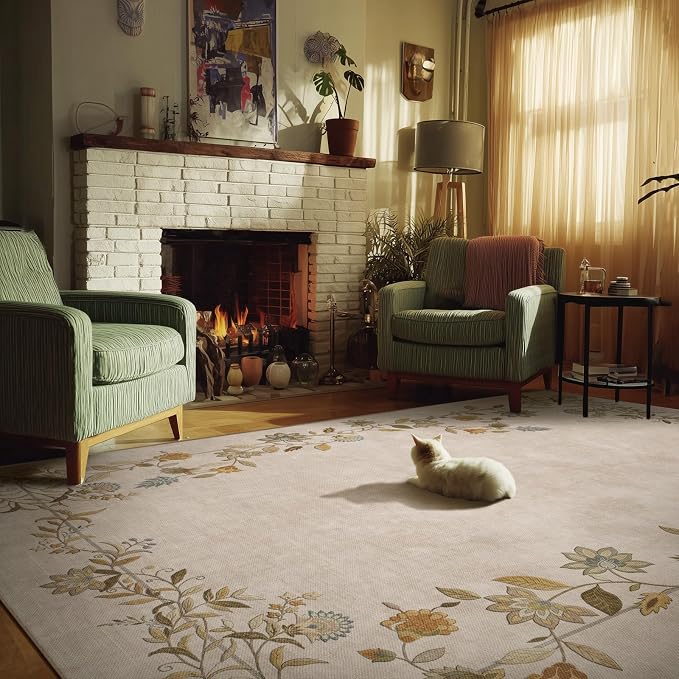 4x6 Washable Area Rugs for Entryway: Small Rug Stain Resistant Non Slip Low Pile Soft Faux Wool Lightweight Throw Rugs for Living Room Bedroom Kitchen Bathroom Laundry Room Indoor Entry Home Office