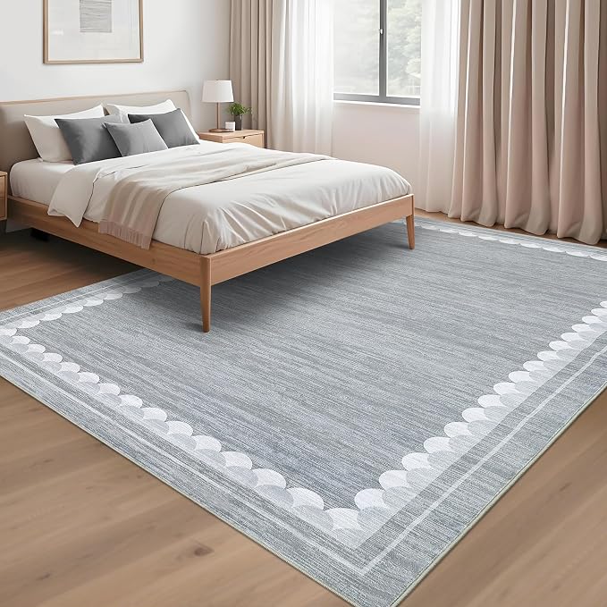 COZYLOOM Bedroom Rugs 8x10 Area Rugs for Living Room Washable Rug with Non Slip Backing, Modern Solid Non Shedding Low Pile Carpet Stain Resistant Bordered Mats for Living Room, Bedroom, Grey