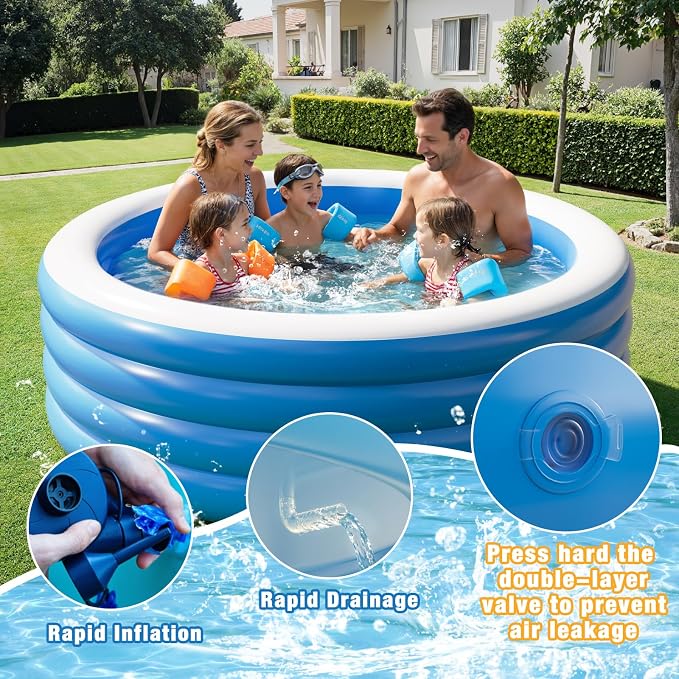 Inflatable Pool for Adults, 80"X30" Large Inflatable Pool, Full Sized Blow Up Pools, Deep Round Thickened Family Inflatable Swimming Pools for Outdoor, Backyard