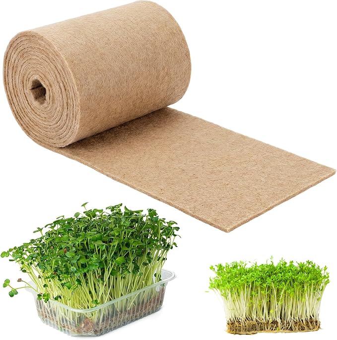 10" x 315" Microgreens Growing Mat Jute Fiber Grow Mats Extra Long Hydroponic Grow Pads for Wheatgrass Sprouts Hydroponics Seed Starter Trays Organic
