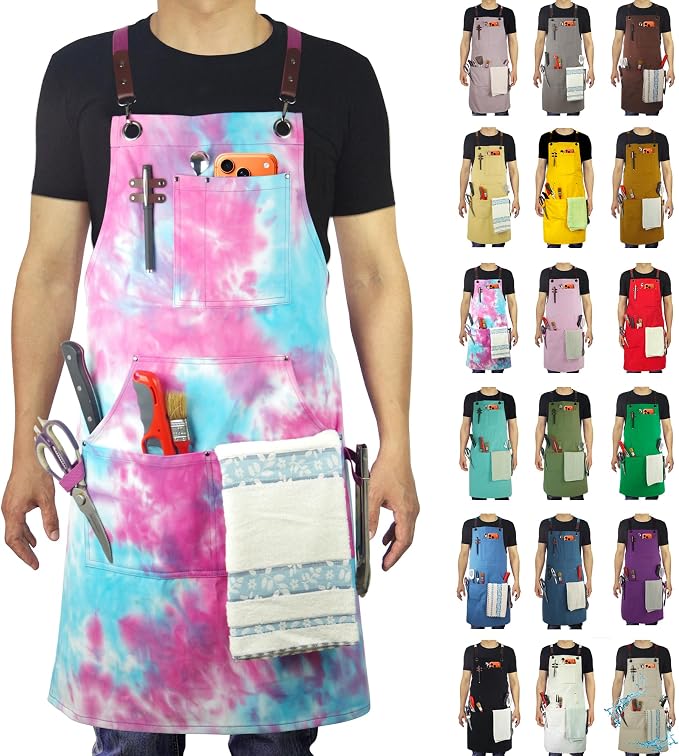 Kitchen Apron, Work Apron, Canvas Apron, Phantom Blue | Multiple Pockets, Gardening, Painting, BBQ, Carpenter, Sizes M to XXL