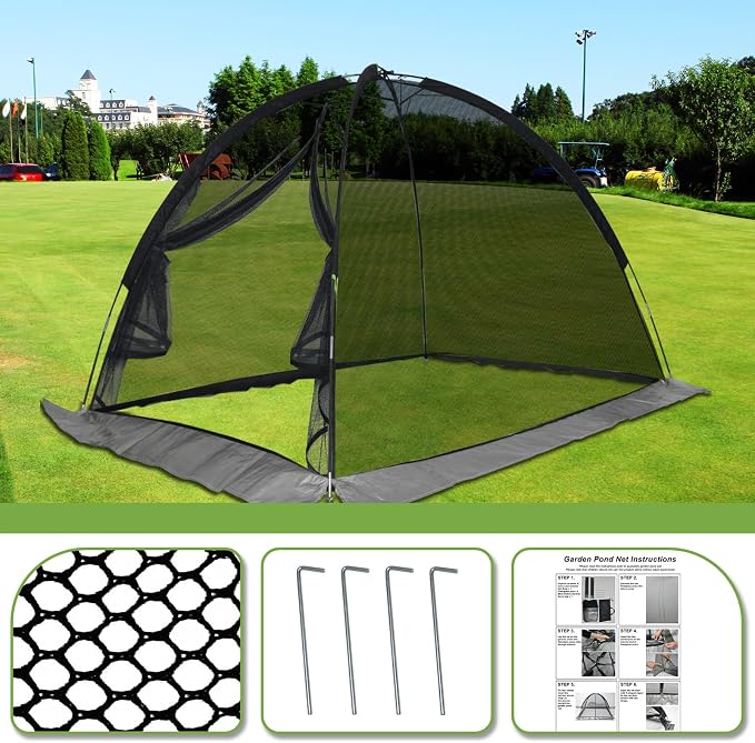 Doublehorse Pond Cover Net: Large 13 x 17 FT Heavy-Duty Dome Nylon Mesh for Outdoor Fish Koi Garden Winter Protection from Leaves & Debris Netting Plant Covering Tent with Zipper Stakes