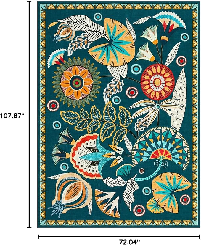 Joydeco Egypt Floral Boho 6x9 Rug for Living Room, Dark Green Washable Bedroom Dining Room Rugs for Under Table, Non Slip Vintage Indoor Throw Carpet for Playroom Nursery Dorm Classroom, Dark Green