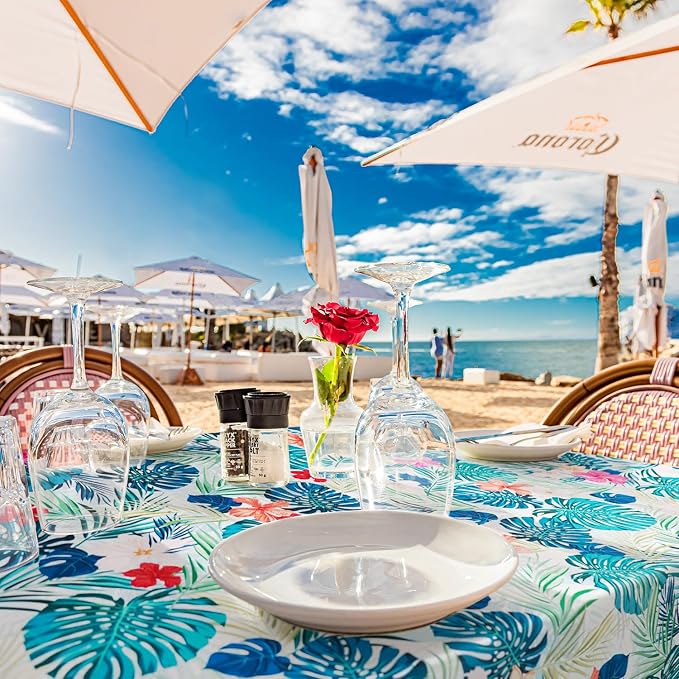 Outdoor Tablecloth with Umbrella Hole Umbrella Tablecloth Patio Tablecloths with Zipper for Courtyards, Terraces, and Beaches 60 x 120 in