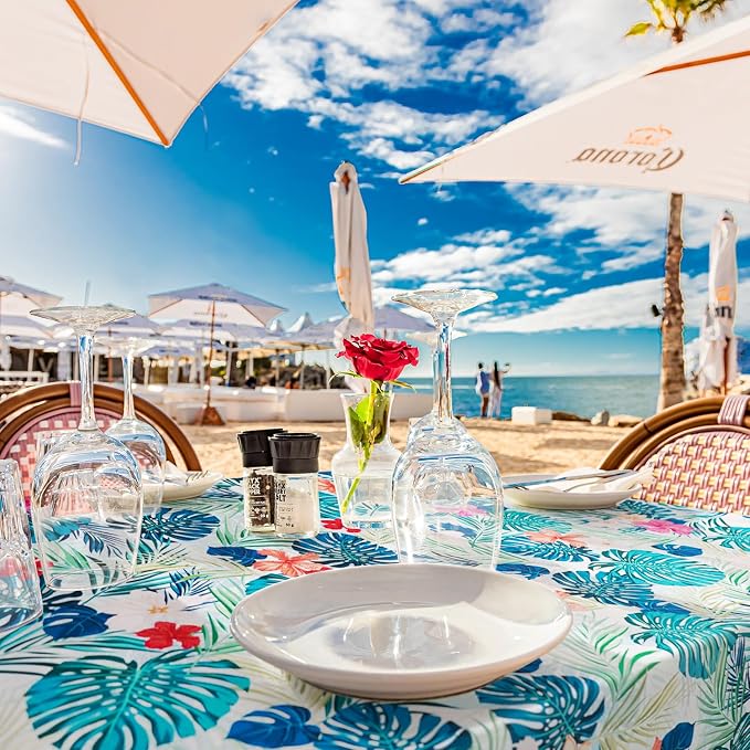 Outdoor Tablecloth with Umbrella Hole Umbrella Tablecloth Patio Tablecloths with Zipper for Courtyards, Terraces, and Beaches 60 x 84 in