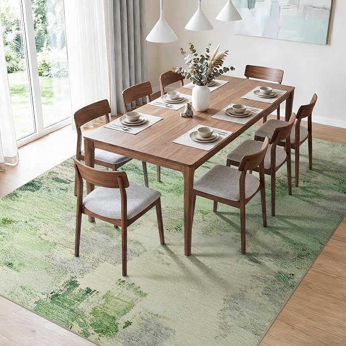 Joydeco Abstract Washable 5x7 Area Rugs for Living Room, Light Green | Non-Slip Soft Stain Resistant Machine Wash Modern Pet Child Friendly Carpet for Bedroom Dining Room Home Office Playroom Rug