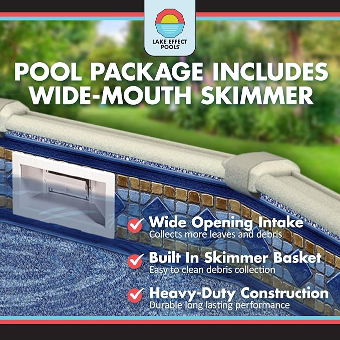 Lake Effect Pools 'Cozumel' 30 ft Round Above Ground Swimming Pool | 52 Inch Resin Protected Steel Sided Walls | Bundle Includes: 25 Gauge Overlap Liner & Widemouth Skimmer