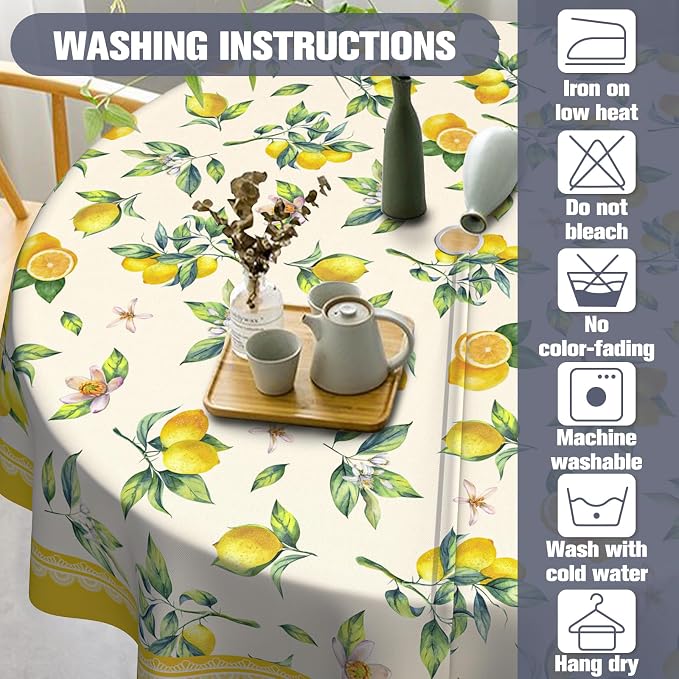 Lemon Outdoor Tablecloth with Umbrella Hole 60" x 60" Waterproof Zipper Table Cloth for Patio Table - Ideal Tablecloths for Picnics, Camping, and Yard Use