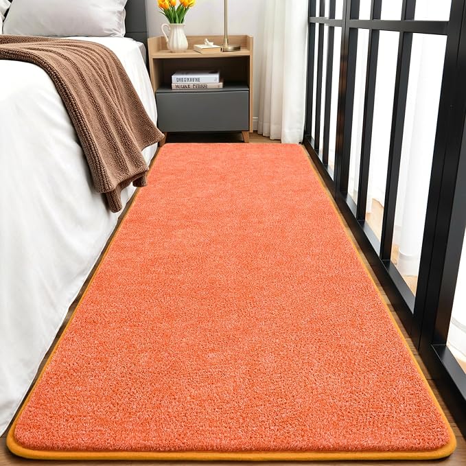Keeko 2x8 Area Rugs for Living Room,Soft Washable Memory Foam Bedroom Rug | Indoor Throw Rug Low Pile Minimalist Non Slip Carpet for Kids Nursery Classroom Dorm Room Home Decor Orange and White