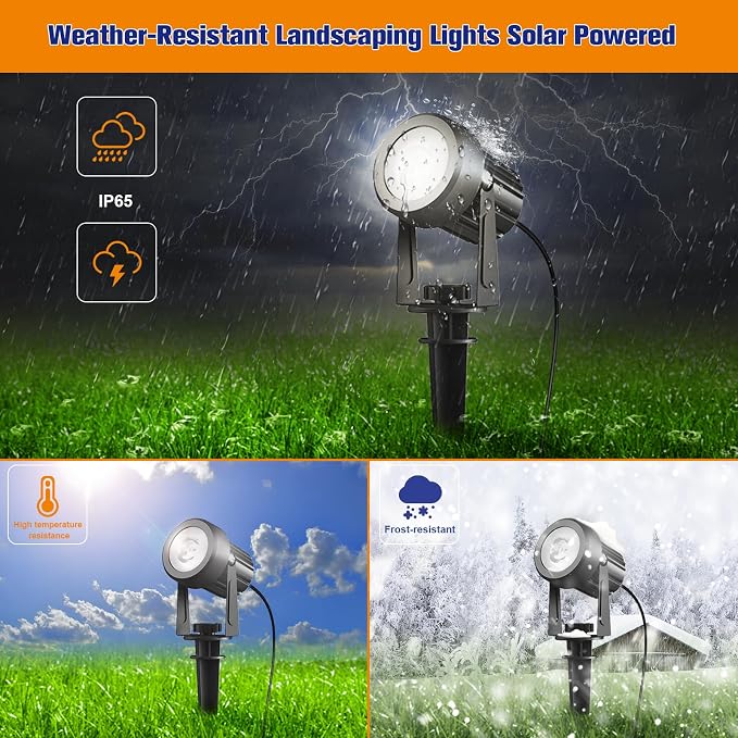 APONUO Solar Spot Lights Outdoor 4-in-1 Solar Landscape Lighting Dusk to Dawn Solar Uplights IP65 Waterproof 9.8ft Cable Outdoor Spot Lights for Yard Pathway Garden Tree Decoration (Cool White)