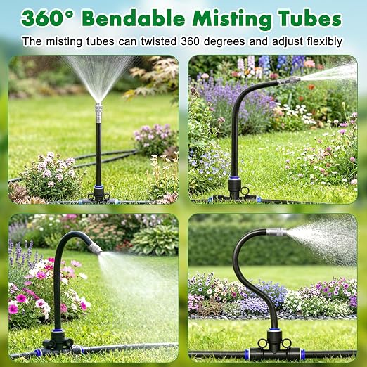 360° Adjustable Drip Irrigation System, 98FT Garden Watering System with 30 Nozzles, Water Sprinkler for Garden, Yard, Lawn, Greenhouse, Plants, Backyard Misting System
