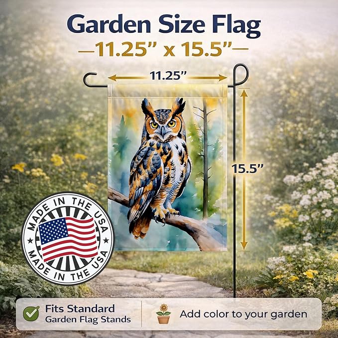 Caroline's Treasures Great Horned Owl Garden Flag Mailbox Flag Decorative Yard Flag Banner Outside Patio Artwork Yard Flower Beds, Garden Size, Multicolor