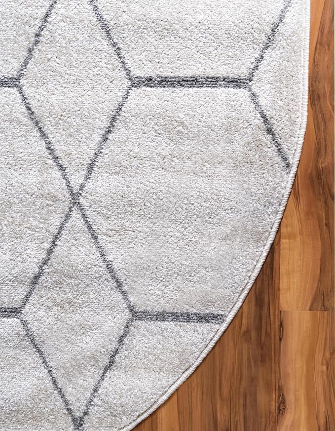 Unique Loom Trellis Frieze Collection Area Rug - Geometric (4' x 6' Oval, Ivory/ Gray)