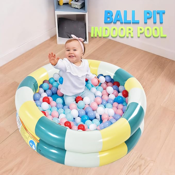 2Rings Baby Kiddie Pool, 32 inches Inflatable Kids Pool, Ball Pit, Water Toys for Indoor or Outdoor, Sunset Forest Blow Up Pool