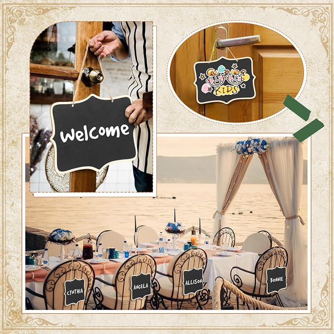 EBOOT 20 Pcs Mini Chalkboard Sign Reusable Wood Chalkboards with Hanging String Erasable Double Sided Small Hanging Blackboard for Message Board Sigs Price Labels Party Buffet Plant Food Name Tag