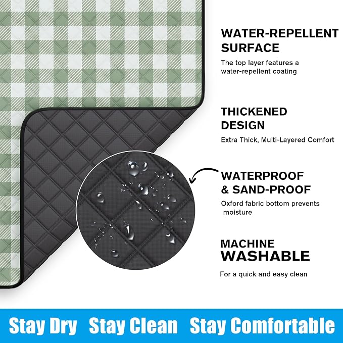 TigeJoy Extra Large Picnic Blanket Waterproof Foldable 80''x80'', Outdoor Picnic Mat Beach Blanket Sandproof for Park, Grass, Travel, Hiking, Camping Essentials, Gingham Picnic Blanket