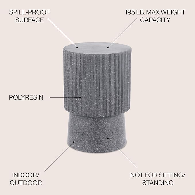 JONATHAN Y Louisa 19" Fluted Outdoor Accent Table, All-Weather Gray Terrazzo Pedestal Garden Stool, Small Round Side Table for Patio, Porch, and Living Room TBL1102A